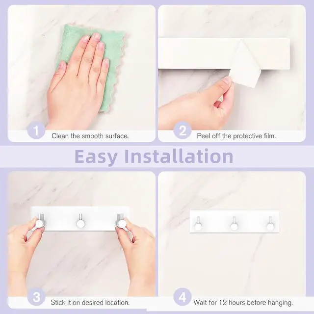 Alt view image 7 of 7 - VIS'V Key Holder Wall Mount, Small Adhesive Key Hanger with 3 Hooks, White | Metal Material, No Drilling, Extra Adhesive Strip, Suitable for Entryway, Hallway, Doorway, Kitchen, Garage, Camper