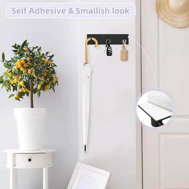 Alt view image 2 of 7 - VIS'V Key Holder Wall Mount, Small Adhesive Key Hanger with 3 Hooks, Black | Metal Material, No Drilling, Extra Adhesive Strip, Suitable for Entryway, Hallway, Doorway, Kitchen, Garage, Camper
