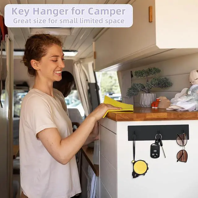 Alt view image 5 of 7 - VIS'V Key Holder Wall Mount, Small Adhesive Key Hanger with 3 Hooks, Black | Metal Material, No Drilling, Extra Adhesive Strip, Suitable for Entryway, Hallway, Doorway, Kitchen, Garage, Camper