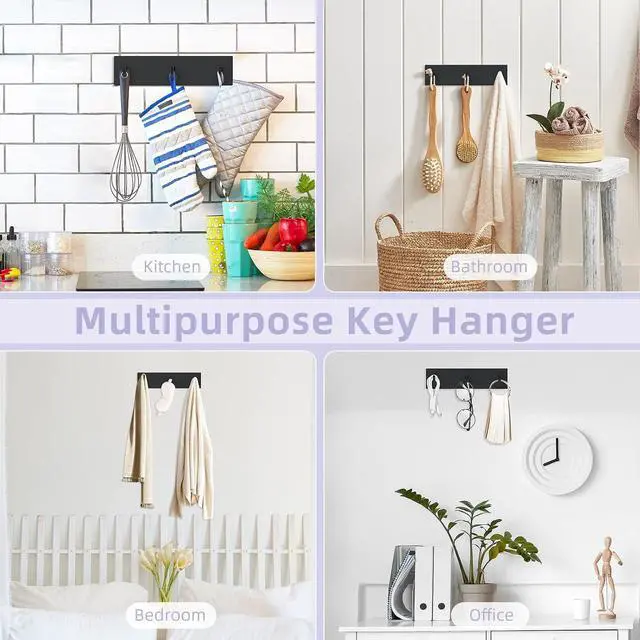 Alt view image 6 of 7 - VIS'V Key Holder Wall Mount, Small Adhesive Key Hanger with 3 Hooks, Black | Metal Material, No Drilling, Extra Adhesive Strip, Suitable for Entryway, Hallway, Doorway, Kitchen, Garage, Camper
