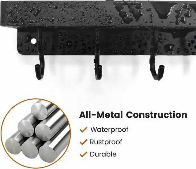 Alt view image 6 of 7 - niffgaff Black Key Holder Wall Mount, Stainless Steel Self Adhesive Hooks Rack with Shelf, No Drill Key Hanger for Door and Wall