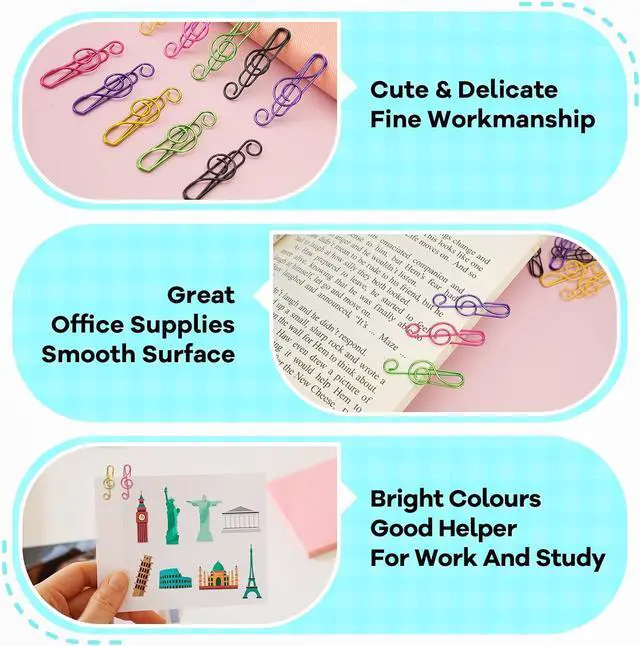 Alt view image 6 of 7 - Paper Clips, 30 Pcs Colorful Music Note Paper Clip for Notebooks | Cute Music Heavy Duty Paper Clips, Decorative Bookmarks & Planner Clips for Teachers, Students, Music Lovers