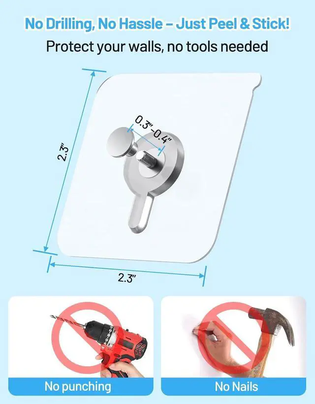 Alt view image 2 of 7 - 30 Pcs Adhesive Picture Hooks, 20 Ibs Load Heavy Duty Self Adhesive Wall Hooks for Hanging, Waterproof Picture Hangers Without Nails for Bathroom Kitchen, Transparent Sticky Hooks for Frames