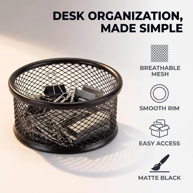Alt view image 5 of 7 - 1Pc Black Metal Paper Clip Holder Mesh Paperclip Bowl Binder Clip Dispenser Desk Bobby Pin Container Organizer for Home Office Classroom School,Paper Clip Holders,Desk Supplies Holders and Dispensers