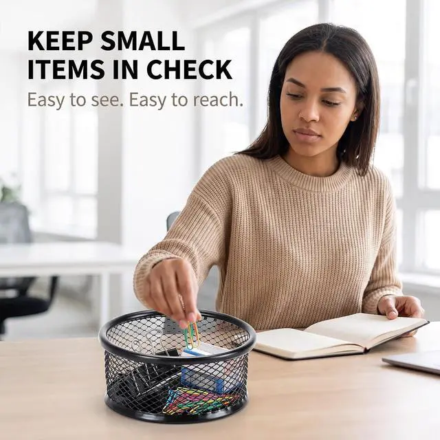 Alt view image 7 of 7 - 1Pc Black Metal Paper Clip Holder Mesh Paperclip Bowl Binder Clip Dispenser Desk Bobby Pin Container Organizer for Home Office Classroom School,Paper Clip Holders,Desk Supplies Holders and Dispensers