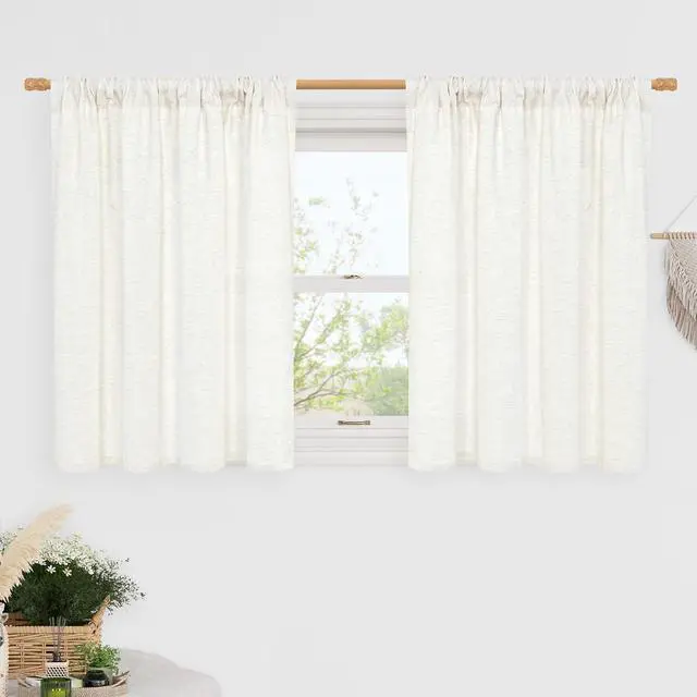 Main image of LAMIT Short Linen Curtains 36 Inch Length for Kitchen Window Over Sink | Semi Sheer, Light Filtering, Privacy, Small Window Curtains, Cafe, Basement, Rod Pocket, 42 x 36 Inch, Natural, 2 Panels
