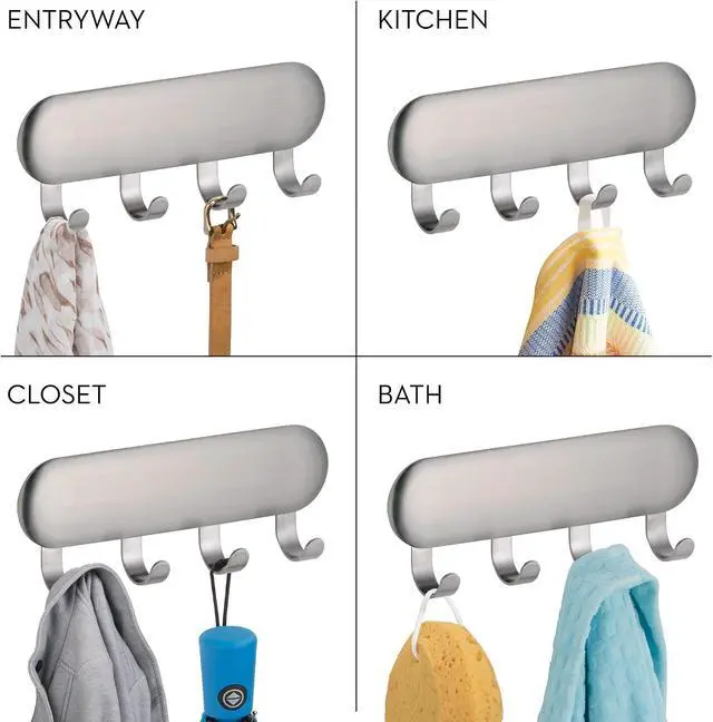 Alt view image 3 of 4 - iDesign Forma Self-Adhesive Key Rack Organizer for Entryway, Kitchen - 4 Hooks, Stainless Steel | 4 Hooks, For Entryway, For Kitchen