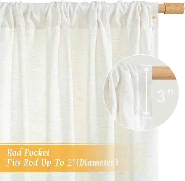 Alt view image 3 of 7 - LAMIT Short Linen Curtains 36 Inch Length for Kitchen Window Over Sink | Semi Sheer, Light Filtering, Privacy, Small Window Curtains, Cafe, Basement, Rod Pocket, 42 x 36 Inch, Natural, 2 Panels