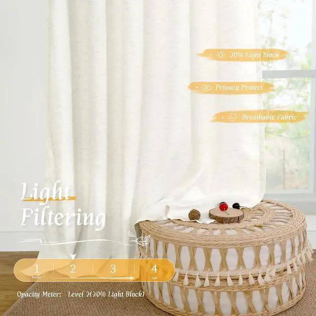 Alt view image 4 of 7 - LAMIT Short Linen Curtains 36 Inch Length for Kitchen Window Over Sink | Semi Sheer, Light Filtering, Privacy, Small Window Curtains, Cafe, Basement, Rod Pocket, 42 x 36 Inch, Natural, 2 Panels