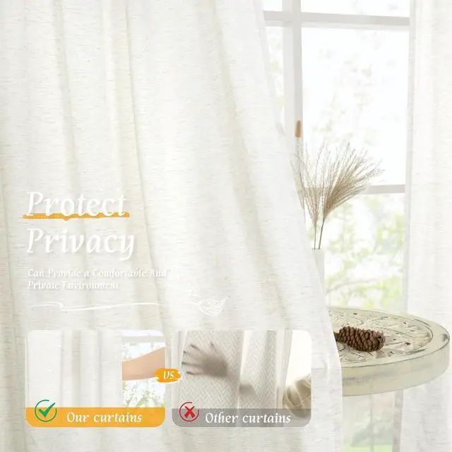 Alt view image 5 of 7 - LAMIT Short Linen Curtains 36 Inch Length for Kitchen Window Over Sink | Semi Sheer, Light Filtering, Privacy, Small Window Curtains, Cafe, Basement, Rod Pocket, 42 x 36 Inch, Natural, 2 Panels