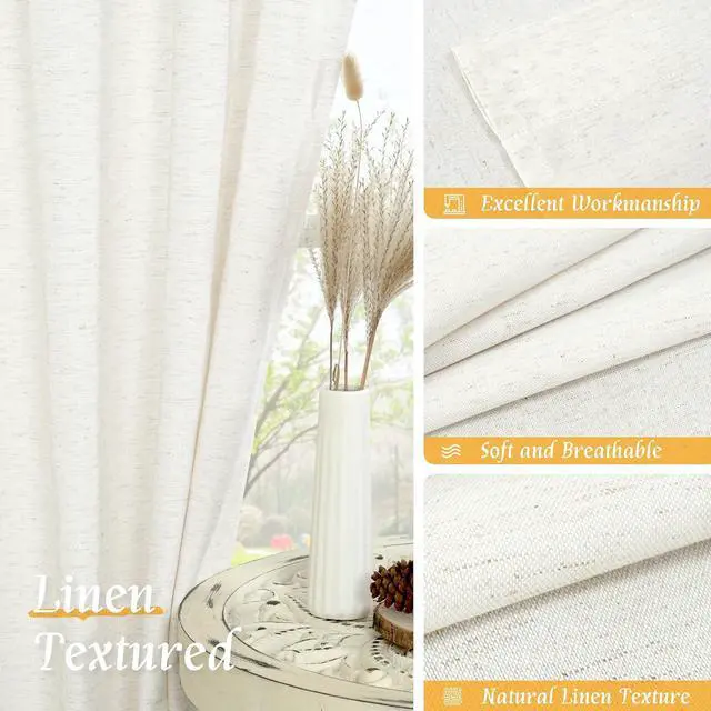 Alt view image 7 of 7 - LAMIT Short Linen Curtains 36 Inch Length for Kitchen Window Over Sink | Semi Sheer, Light Filtering, Privacy, Small Window Curtains, Cafe, Basement, Rod Pocket, 42 x 36 Inch, Natural, 2 Panels