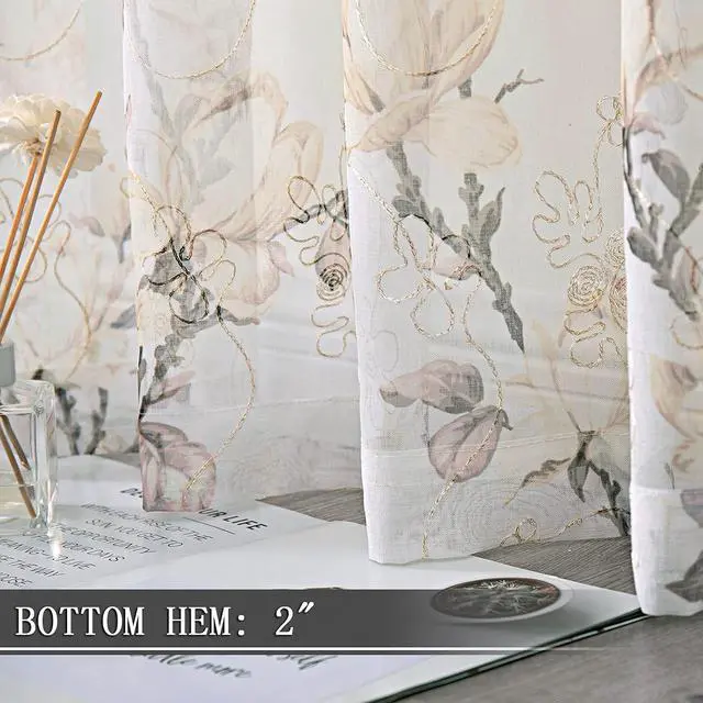 Alt view image 4 of 7 - Tollpiz Floral Short White Sheer Tier Curtains Flower Print Vine Embroidery Kitchen Half Curtain Rod Pocket Café Voile Window Curtains for Bathroom, 30 x 24 inches Long, Set of 2 Panels