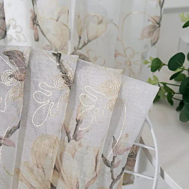 Alt view image 6 of 7 - Tollpiz Floral Short White Sheer Tier Curtains Flower Print Vine Embroidery Kitchen Half Curtain Rod Pocket Café Voile Window Curtains for Bathroom, 30 x 24 inches Long, Set of 2 Panels