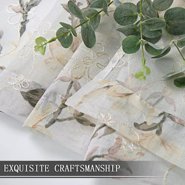 Alt view image 7 of 7 - Tollpiz Floral Short White Sheer Tier Curtains Flower Print Vine Embroidery Kitchen Half Curtain Rod Pocket Café Voile Window Curtains for Bathroom, 30 x 24 inches Long, Set of 2 Panels