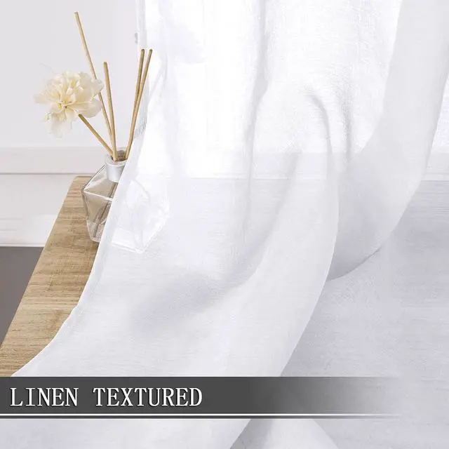 Alt view image 2 of 7 - Tollpiz White Sheer Valance Linen Textured Bedroom Valance Curtains Sheer Light Filtering Rod Pocket Voile Curtain Valances for Living Room, 54 x 16 inches Long, Set of 1 Panel