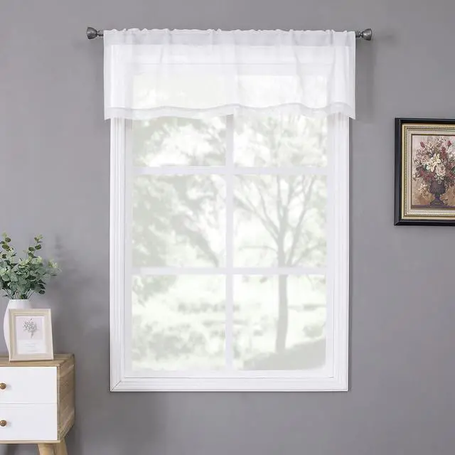 Main image of Tollpiz White Sheer Valance Linen Textured Bedroom Valance Curtains Sheer Light Filtering Rod Pocket Voile Curtain Valances for Living Room, 54 x 16 inches Long, Set of 1 Panel