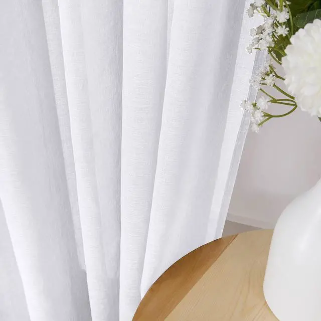 Alt view image 3 of 7 - Tollpiz White Sheer Valance Linen Textured Bedroom Valance Curtains Sheer Light Filtering Rod Pocket Voile Curtain Valances for Living Room, 54 x 16 inches Long, Set of 1 Panel
