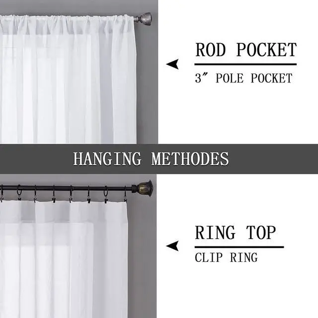 Alt view image 6 of 7 - Tollpiz White Sheer Valance Linen Textured Bedroom Valance Curtains Sheer Light Filtering Rod Pocket Voile Curtain Valances for Living Room, 54 x 16 inches Long, Set of 1 Panel