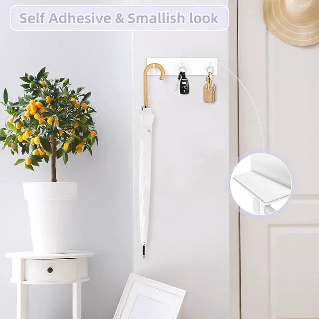 Alt view image 2 of 7 - VIS'V Key Holder Wall Mount, Small Adhesive Key Hanger with 3 Hooks, White | Metal Material, No Drilling, Extra Adhesive Strip, Suitable for Entryway, Hallway, Doorway, Kitchen, Garage, Camper
