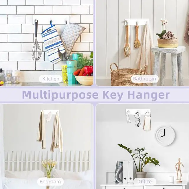 Alt view image 6 of 7 - VIS'V Key Holder Wall Mount, Small Adhesive Key Hanger with 3 Hooks, White | Metal Material, No Drilling, Extra Adhesive Strip, Suitable for Entryway, Hallway, Doorway, Kitchen, Garage, Camper