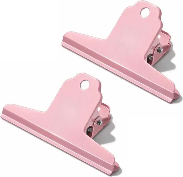 Main image of 2 Pcs Dog Food Bag Clip Pink Metal Bulldog Clips 4" Wide Large Bull Clips Stainless Steel Binders Clip Jumbo Paper Clamps Durable Large Hinge Clipss Strong Clamping Force for Crafts, Paper, and Office