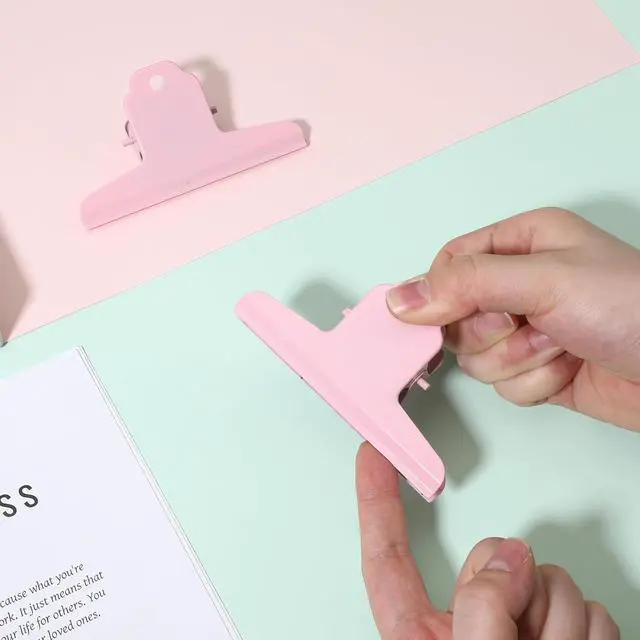 Alt view image 6 of 7 - 2 Pcs Dog Food Bag Clip Pink Metal Bulldog Clips 4" Wide Large Bull Clips Stainless Steel Binders Clip Jumbo Paper Clamps Durable Large Hinge Clipss Strong Clamping Force for Crafts, Paper, and Office