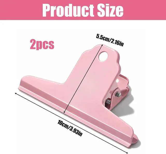 Alt view image 2 of 7 - 2 Pcs Dog Food Bag Clip Pink Metal Bulldog Clips 4" Wide Large Bull Clips Stainless Steel Binders Clip Jumbo Paper Clamps Durable Large Hinge Clipss Strong Clamping Force for Crafts, Paper, and Office