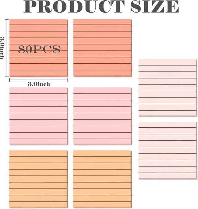 Alt view image 2 of 7 - BAYTORY 640 Sheets Gradient Pop Paper Up Sticky Notes, Lined Sticky Notes | Colorful Self-Stick Note 3 x 3 in, Memo Pads for Home Office School Supplies (Gradient Pink)