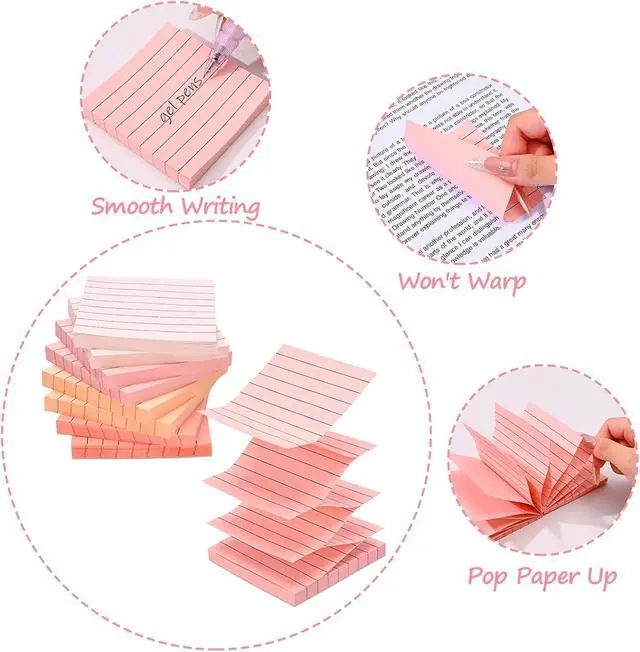 Alt view image 4 of 7 - BAYTORY 640 Sheets Gradient Pop Paper Up Sticky Notes, Lined Sticky Notes | Colorful Self-Stick Note 3 x 3 in, Memo Pads for Home Office School Supplies (Gradient Pink)