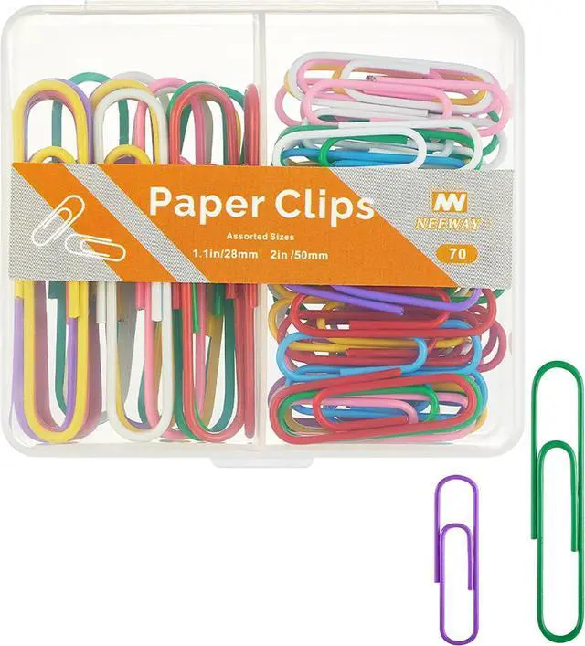 Main image of NEEWAY Colorful Paper Clips Assorted Sizes, Small and Large Paper Clips, 70 Count (Multicolor)