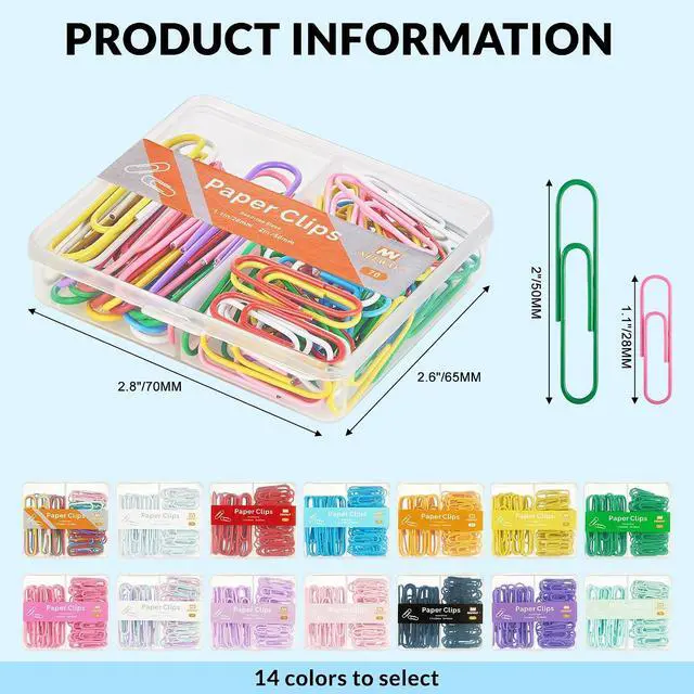 Alt view image 2 of 6 - NEEWAY Colorful Paper Clips Assorted Sizes, Small and Large Paper Clips, 70 Count (Multicolor)