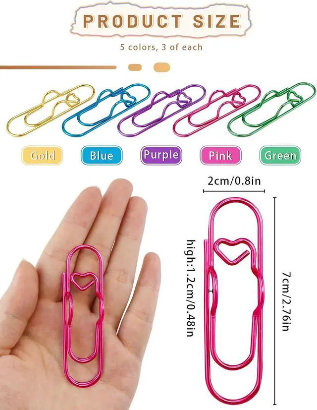 Alt view image 2 of 7 - 15 Pcs Colorful Metal Pen Clips, Pen Holder Clips for Notebook Journal and Book, Paper Clips Bookmarks for Students, Professionals, and Teachers (2.76 × 0.8 inch)