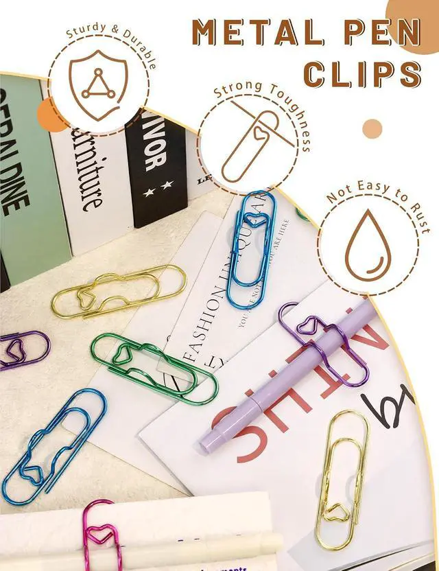 Alt view image 3 of 7 - 15 Pcs Colorful Metal Pen Clips, Pen Holder Clips for Notebook Journal and Book, Paper Clips Bookmarks for Students, Professionals, and Teachers (2.76 × 0.8 inch)