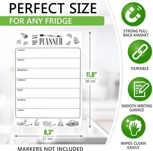 Alt view image 2 of 7 - Dry Erase Magnetic Meal Planner for Refrigerator A4 (8.5x12 inch) - Magnet Weekly Menu Board for Fridge - Magnetic Menu White Board - Fridge Meal Planner Magnet - Dinner Meal Planner Dry Erase Board