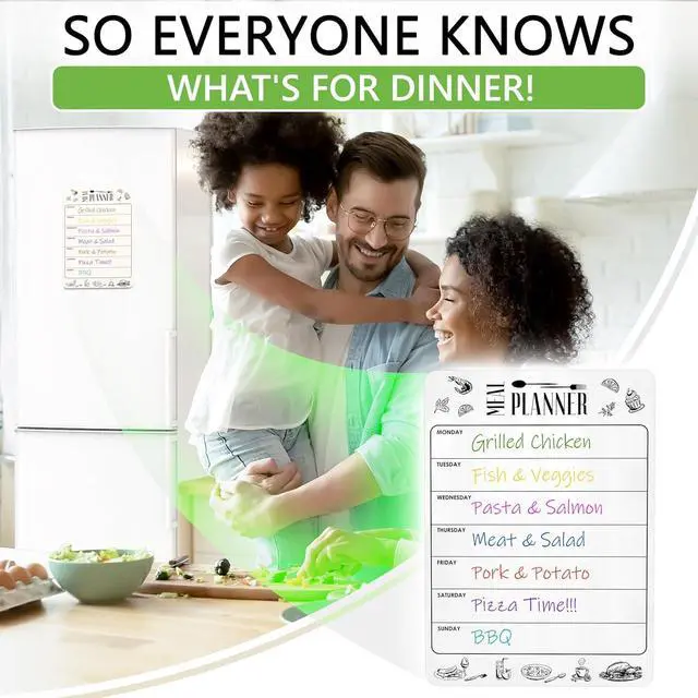Alt view image 5 of 7 - Dry Erase Magnetic Meal Planner for Refrigerator A4 (8.5x12 inch) - Magnet Weekly Menu Board for Fridge - Magnetic Menu White Board - Fridge Meal Planner Magnet - Dinner Meal Planner Dry Erase Board