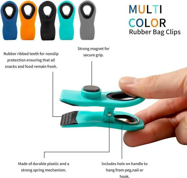 Alt view image 3 of 5 - Chip Clips, Bag Clips, Magnetic Bread Food Package with Silicone Textured Mouth (10pcs Black)