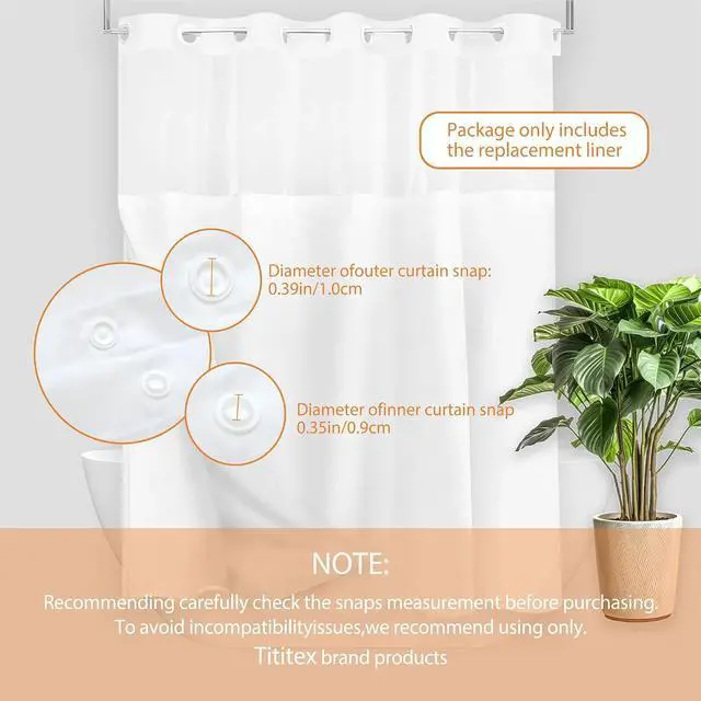 Alt view image 3 of 7 - Tititex Fabric Snap-in Replacement Shower Curtain Liner 68x49 Inch Waterproof Removable with Magnets (Fits 71x71 Inch Bath Curtain), White