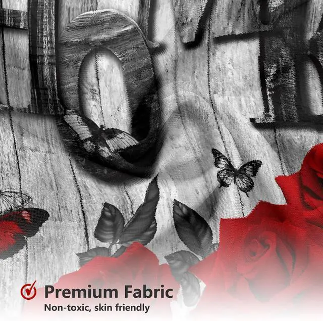 Alt view image 6 of 7 - MEHOFOND Red Rose Shower Curtain Valentine's Day Shower Curtain for Bathroom Romantic Red Rose Black Plank Bathtub Home Decor Fabric Waterproof Washable Bath Curtain 72x72 Inch