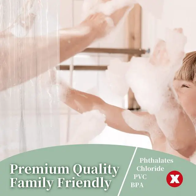 Alt view image 3 of 7 - Barossa Design Premium Shower Curtain Liner Standard Size, Clear | Oeko-tex Certified, Rustproof Grommets, 3 Bottom Magnets, Waterproof PEVA, Cute Lightweight Bathroom Curtain