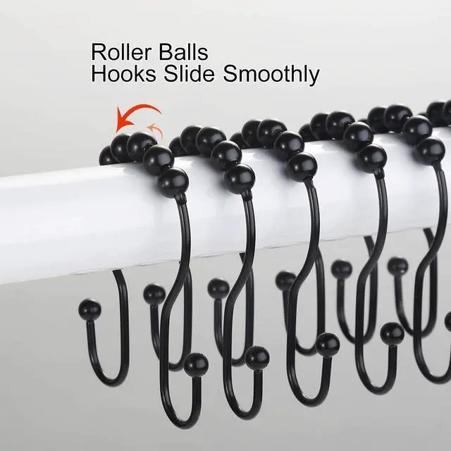 Alt view image 4 of 7 - Goowin Shower Curtain Hooks, 12 Pcs Shower Curtain Rings, Stainless Steel Black Shower Curtain Hooks, Shower Curtain Rings Rust Proof, Smooth Sliding Anti-Drop Double Shower Rings for Curtain (Black)