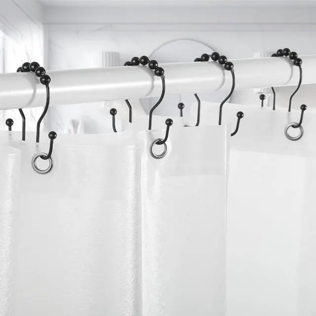 Alt view image 5 of 7 - Goowin Shower Curtain Hooks, 12 Pcs Shower Curtain Rings, Stainless Steel Black Shower Curtain Hooks, Shower Curtain Rings Rust Proof, Smooth Sliding Anti-Drop Double Shower Rings for Curtain (Black)