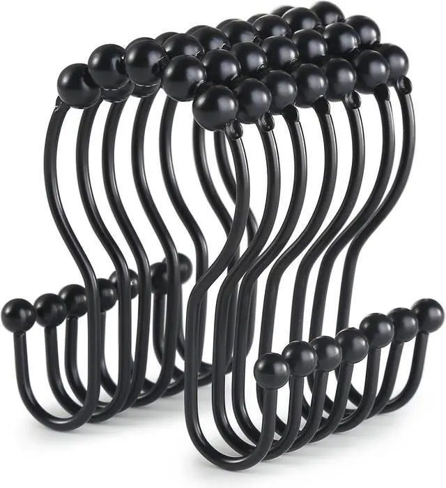 Main image of Goowin Shower Curtain Hooks, 12 Pcs Shower Curtain Rings, Stainless Steel Black Shower Curtain Hooks, Shower Curtain Rings Rust Proof, Smooth Sliding Anti-Drop Double Shower Rings for Curtain (Black)