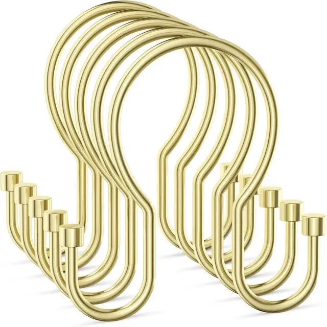 Main image of Goowin Shower Curtain Hooks, Simple Shower Curtain Rings, Sturdy Shower Curtain Hangers, Double Hook Gold Shower Curtain Hooks, Smooth Gliding Metal Shower Hooks for Shower Curtain (Gold, 12 Pack)