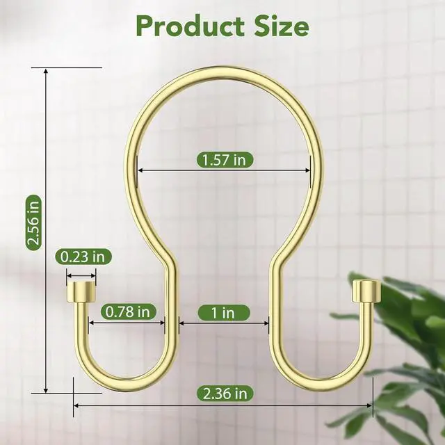 Alt view image 3 of 7 - Goowin Shower Curtain Hooks, Simple Shower Curtain Rings, Sturdy Shower Curtain Hangers, Double Hook Gold Shower Curtain Hooks, Smooth Gliding Metal Shower Hooks for Shower Curtain (Gold, 12 Pack)