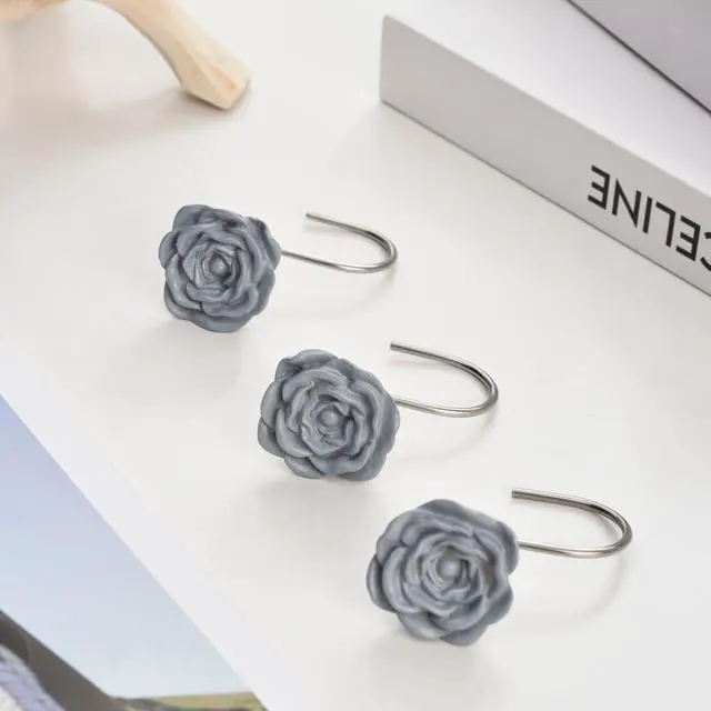 Alt view image 2 of 6 - SUQ I OME Blue Small Flower Resin Shower Curtain Hooks, 12PCS | Decorative, Rings for Bathroom Baby Room