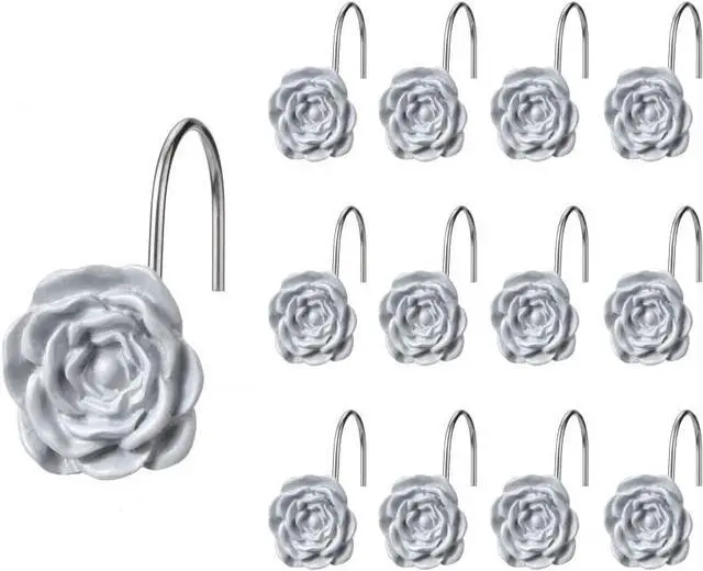 Main image of SUQ I OME Blue Small Flower Resin Shower Curtain Hooks, 12PCS | Decorative, Rings for Bathroom Baby Room