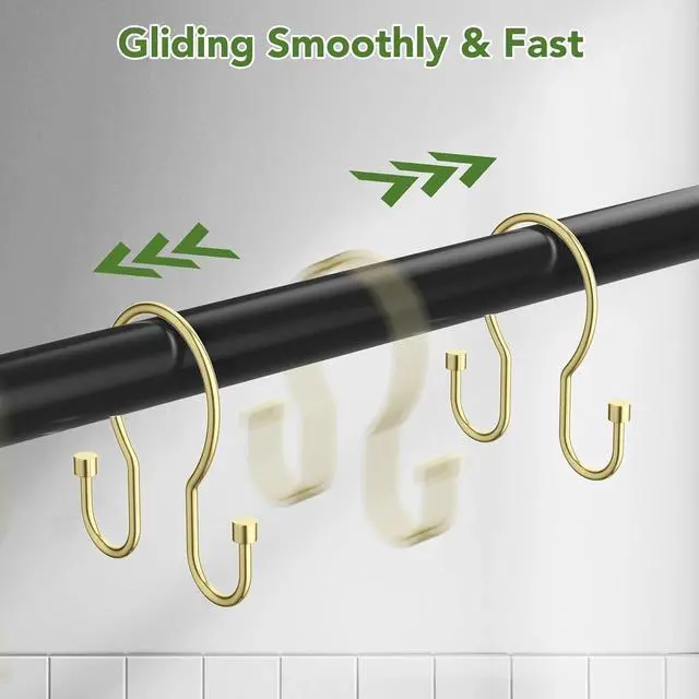 Alt view image 6 of 7 - Goowin Shower Curtain Hooks, Simple Shower Curtain Rings, Sturdy Shower Curtain Hangers, Double Hook Gold Shower Curtain Hooks, Smooth Gliding Metal Shower Hooks for Shower Curtain (Gold, 12 Pack)