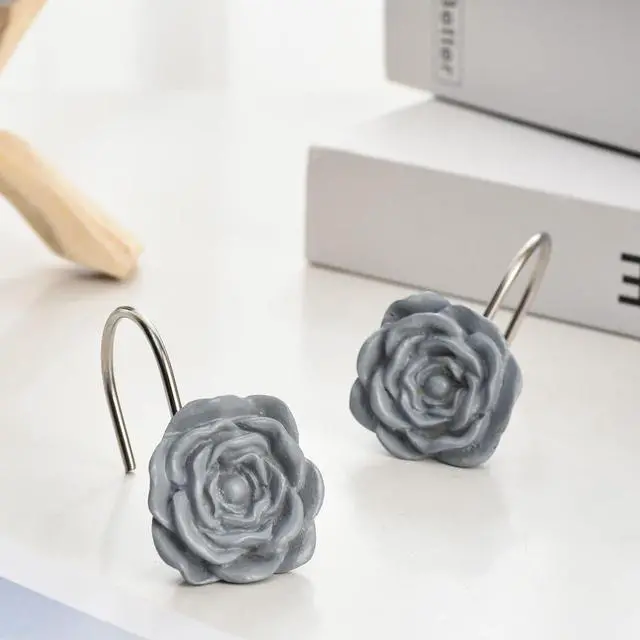 Alt view image 3 of 6 - SUQ I OME Blue Small Flower Resin Shower Curtain Hooks, 12PCS | Decorative, Rings for Bathroom Baby Room