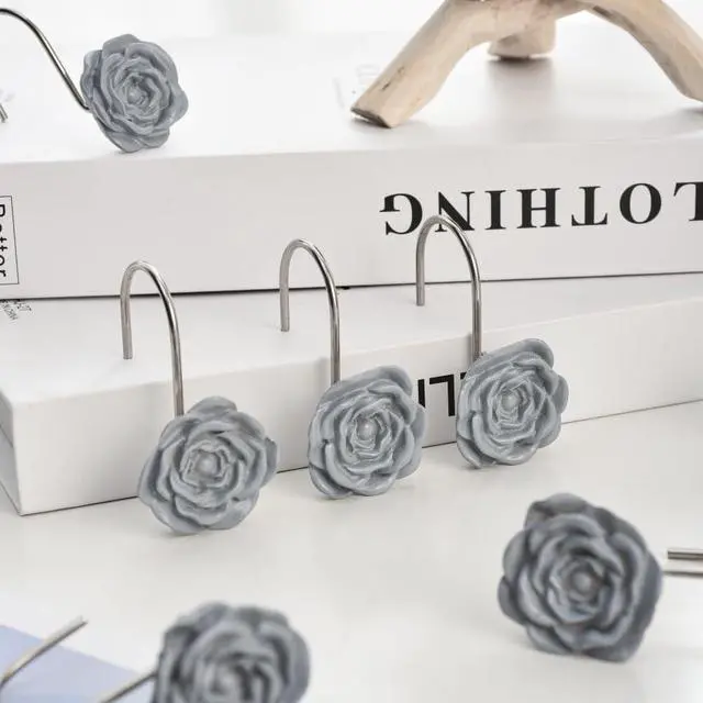 Alt view image 4 of 6 - SUQ I OME Blue Small Flower Resin Shower Curtain Hooks, 12PCS | Decorative, Rings for Bathroom Baby Room