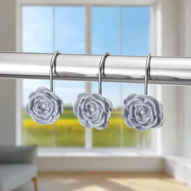 Alt view image 6 of 6 - SUQ I OME Blue Small Flower Resin Shower Curtain Hooks, 12PCS | Decorative, Rings for Bathroom Baby Room